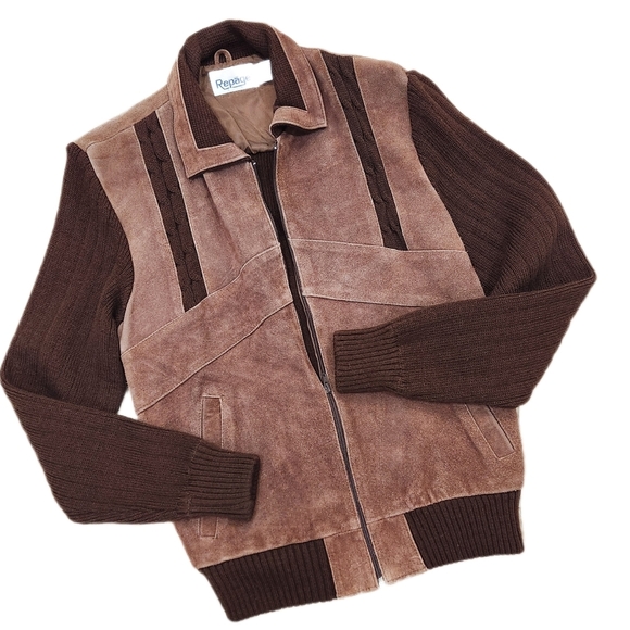 VINTAGE 80s REPAGE SUEDE KNIT CARDIGAN, Brown, Men's Small( listing as) - Picture 1 of 7